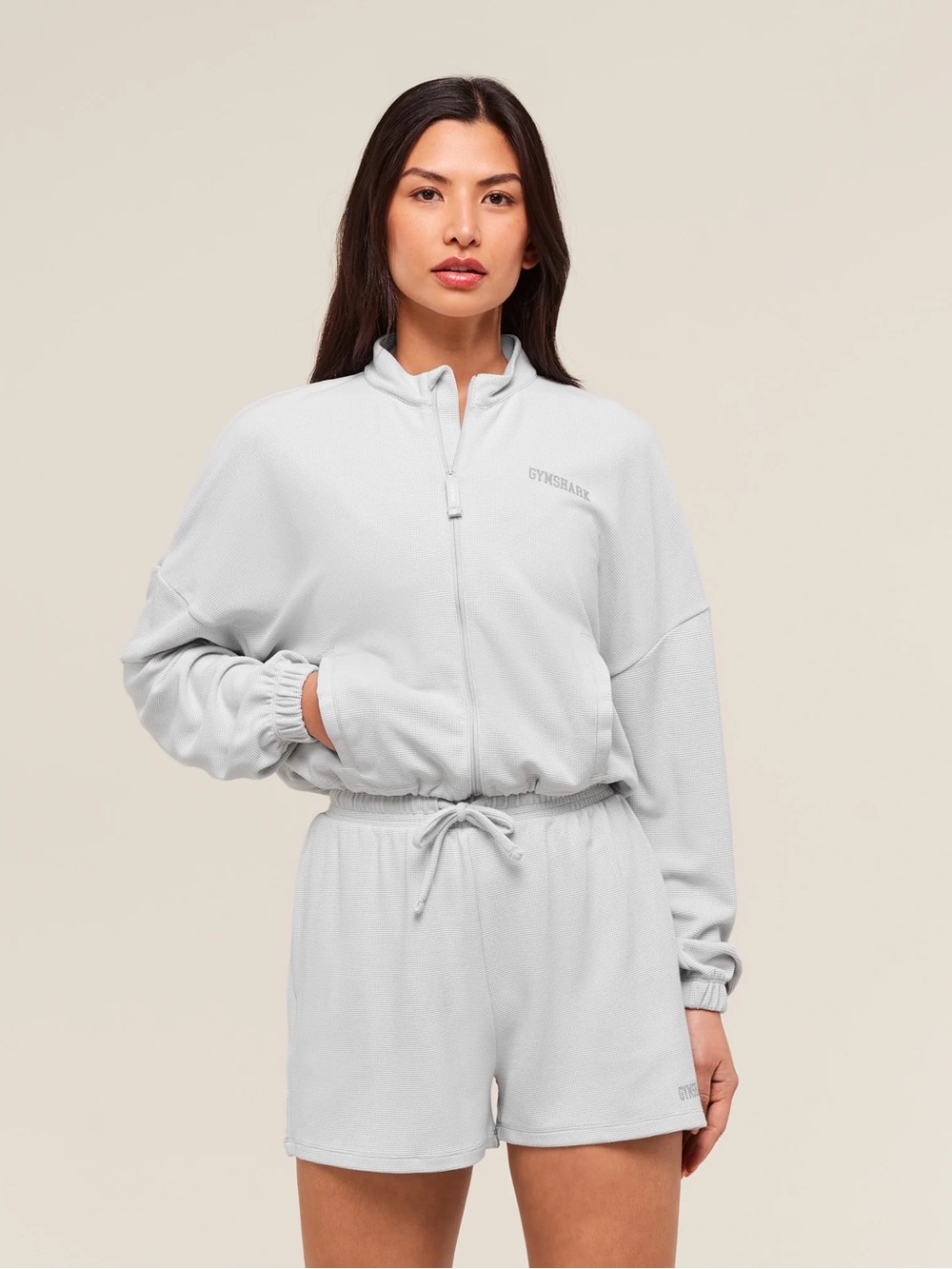 Gymshark Waffle Midi Zip-Up Jacket Grey
